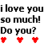 Static image with black text, red hearts, and a pixelated face on white background.