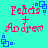 Pixelated red text 'Felicia + Andre' on cyan background with blue square patterns, animated rotation of the entire composition.