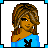 Pixel art icon of a woman with brown hair wearing blue clothing and earrings, positioned above text reading "Tired of Being Single" on a black background.
