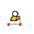 Pixelated character with white head and yellow shirt performs actions including skateboarding, holding a red object, and changing poses against gray background.