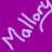 A 3x3 contact sheet of a purple animated icon featuring repeated text "Mallory" with pink x and o symbols, showing frame-by-frame animation changes in symbol visibility.