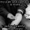 Black-and-white image of two people holding hands with text overlays in red and white pixelated font.