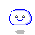 Pixelated white cloud-shaped head with blue outline, brown eyes, and a small smile on gray background.