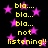 Black background with pink star shapes and yellow text repeating 'bla...', 'not', and 'listening!!' in a pattern
