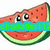 Pixelated watermelon slice with cartoon eyes and mouth, displaying text overlays in different frames.