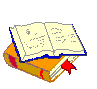 Six of an animated icon showing an open book with handwritten text on orange and yellow pages, red bookmark, and blue outline against gray background