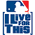 Pixelated graphic featuring a blue and red baseball cap silhouette above bold blue text reading "LIVE FOR THIS" within a rectangular frame.