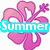 Pixelated pink hibiscus flower with multiple text overlays and symbols in different frames.