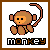 Pixel art monkey icon with brown body, orange face, and black eyes; tail curves left in first frame, right in second frame; text 'monkey' below.