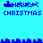Blue pixel art displays "MERRY CHRISTMAS" text with a sleigh icon on light blue background, showing two distinct states of horizontal line patterns above and below the text.