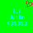 Green background with blue text and a red pixelated heart above the text.