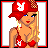 Pixel art contact sheet showing a female character in red Playboy-themed attire across six frames with text "Wanna Play!" on the final frame.