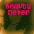 Pixelated image of a person with long dark hair and a green top, overlaid with pink text reading "Beauty never looked this good" across four