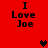 Red background displays four identical "I Love Joe" text blocks with two heart symbols in different positions across frames.