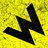 Black abstract shape on yellow pixelated background with three distinct angular segments.