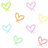 Eight pixelated heart shapes in pastel colors arranged on a white background, each with distinct color variations and subtle shading.
