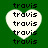 Green background with four white heart shapes containing repeated "travis" text in black pixelated font, arranged in a