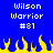 Blue background with white pixelated text "Wilson Warrior #81" and yellow pixelated flames at the bottom.
