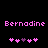 Pixelated pink text 'Bernadine' appears above two of pink and purple heart symbols on a black background