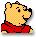 Pixelated static icon of a yellow cartoon character with black outlines wearing red shorts, facing right in profile view against a white background.