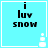 Light blue square icon with black text 'i luv snow' and a white snowman graphic in the bottom-right corner, showing animation changes in the snowman's body segments.