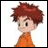 A 48x48 pixel buddy icon featuring a cartoon character with red spiky hair and an orange shirt on the left, next to stylized text reading "Anime IM" and "COM" on a black background.