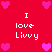 Red background with pink heart icons and repeated text "I love Livvy" in white pixelated font.