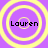 Four identical circular yellow ripple patterns on a purple background, each containing the text 'Lauren' in black pixelated font.