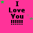 Pink background with black text "I Love You !!!!!" repeated in a , green and purple stars scattered around each instance