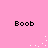 Four identical pixelated 'Boob' text labels arranged in a on a solid pink background with scattered white dots