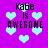 Pixelated icon with purple background, light blue hearts, and black text reading "Kabe is AWESOME" in four quadrants.