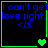 Four identical display blue text on black with green borders and heart symbols changing across frames