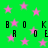 Green background with pink stars and scattered black text letters forming 'BOOK' and 'BRAKE' patterns.