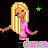 Pixel art of a blonde woman in a pink top dancing with arms outstretched, surrounded by stars and the word 'dance' in varying colors.