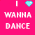 Four quadrant with text "I WANNA DANCE WITH YOU" and heart symbols in cyan, orange, purple, and light blue on pink, green, teal, and yellow backgrounds