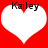 Two identical white heart shapes on a solid red background, each with the text 'Kailey' in black pixelated font above them.