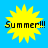 Yellow starburst shape with black text 'Summer!!!' on blue background, four identical instances arranged in a