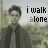 nine identical frames showing a person in dark clothing against an outdoor background with text "i walk alone" overlaid, where the word "alone" alternates between light and dark gray across frames