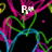 Animated icon with black background, colorful heart-shaped lines, and white text fragments 'R', 'B', 'C', 'h' in different positions.