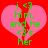 A static image with a red background, pink heart shape, and green text reading "i <3 him. and he <3's her".