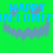 Green background with blue 'HAPPY HALLOWEEN' text and purple bat silhouettes, partially cropped on the right side.