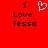 Red background with black text "I Love Tessa" on both sides and a white pixelated heart symbol in the center.