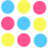 48 distinct circular icons arranged in six and eight , each icon a solid color with no additional details or text