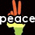 Animated icon shows a hand making peace sign above yellow and green shapes with text "peace andd lovee" on black background.