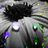 A grayscale flower with a dark center and light petals, featuring scattered colored dots and a bright white circular highlight on the left side.