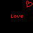 Red pixelated heart symbol above two red 'Love' texts on black background.