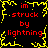 Black background with yellow lightning bolts and red text reading "im struck by lightning" in four quadrants.
