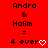Red background with black text reading 'Andra & Halim = 4 ever' and a white pixelated heart symbol.