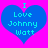 Two identical blue hearts on a bright pink background, each containing light cyan text reading "I Love Johnny Watt" with the 'I' positioned above the heart.