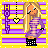 Animated pixel art contact sheet showing a blonde character in purple striped shirt and black polka-dot pants against yellow-purple striped background with 'HOLLY' text and heart symbols, displaying frame-by-frame animation changes.